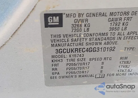 2016 Chevrolet Silverado 1500 1Lt из США, поврежденный, VIN 3GCUKREC4GG310192